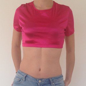 Hanna - Shiny Hot Pink Crop Top
